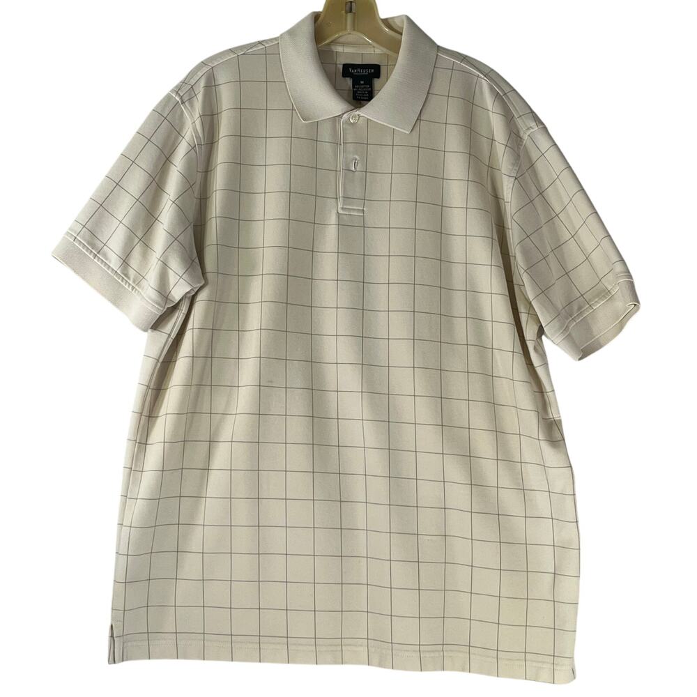 Vintage Van Heusen Light Yellow Plaid Polo Shirt Men’s Medium
